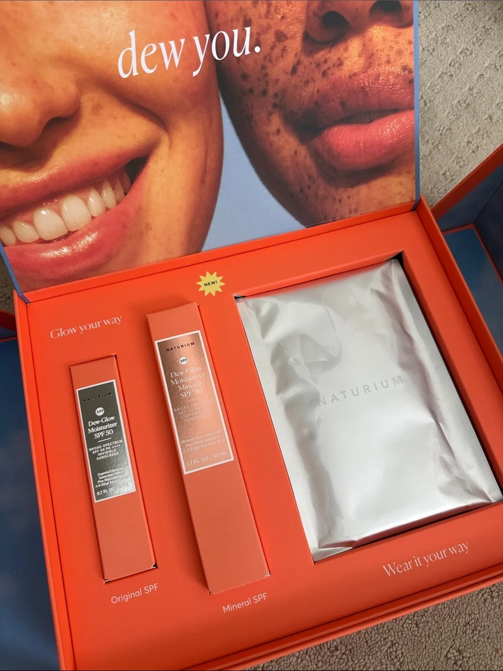 Naturium Dew-Glow SPF 50 Original & Mineral Sunscreen Set w/ Pouch New